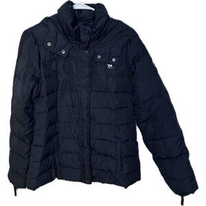 Abercrombie Fitch Women's Sz L Down Puffer Coat Blue Quilted Winter Hood Y2K